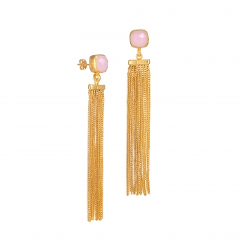 Earring made from brass, goldplated, Rosequartz